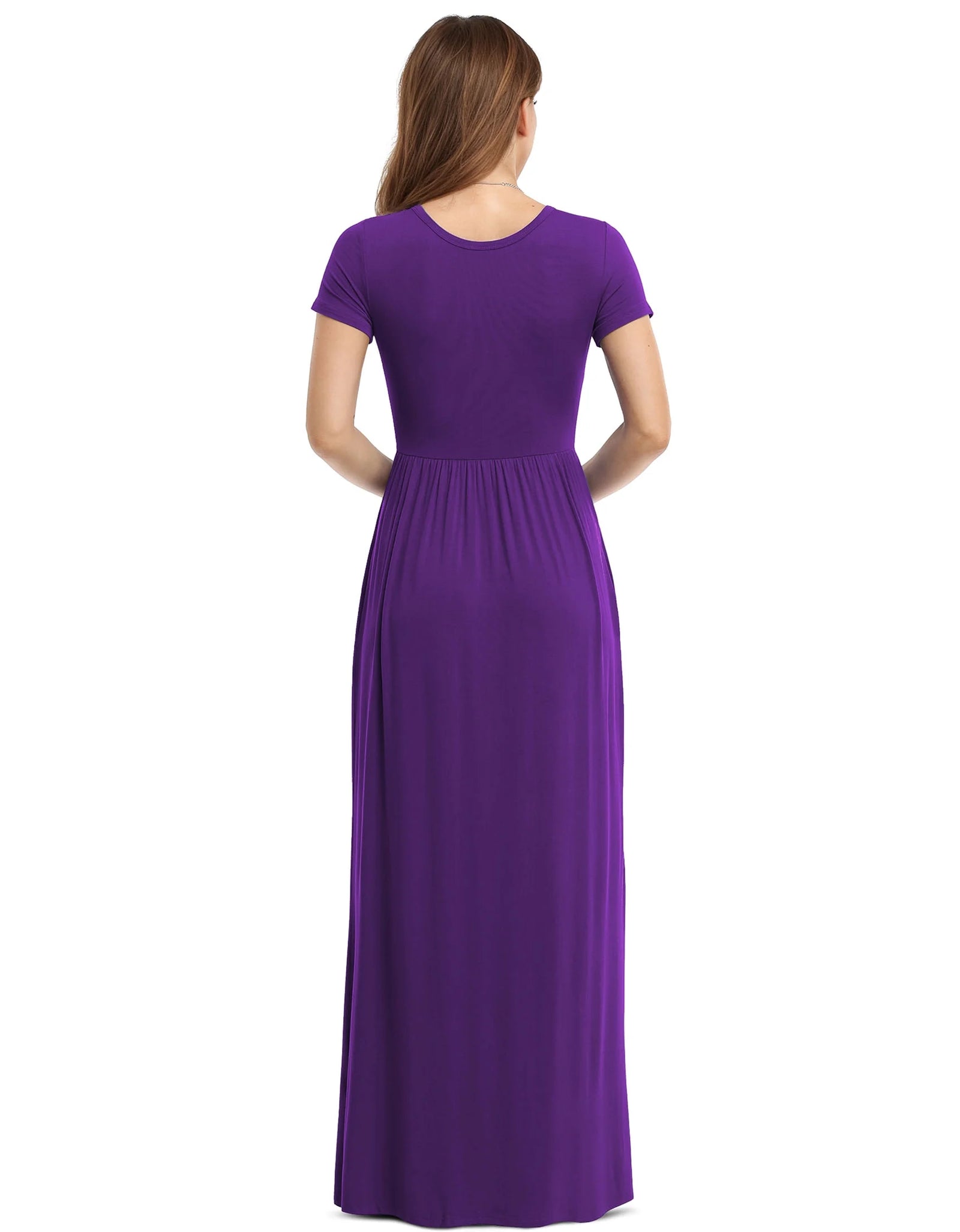 Women'S Short Sleeve Loose Plain Maxi Dresses Casual Long Dresses with Pockets,Mother'S Day,Dark Purple,Xl