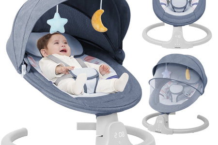 Baby Swing Para Bebés - Control Remoto Por APP Bluetooth, 5 Configuraciones De Velocidad, 10 Nanas, Enchufe USB (Azul)