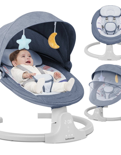 Load image into Gallery viewer, Baby Swing Para Bebés - Control Remoto Por APP Bluetooth, 5 Configuraciones De Velocidad, 10 Nanas, Enchufe USB (Azul)
