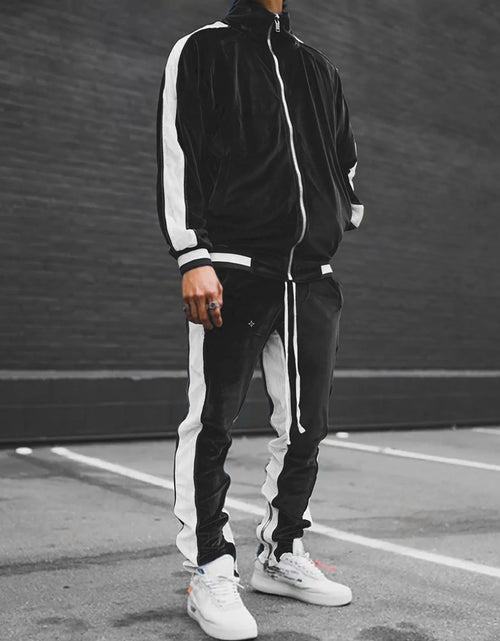 Load image into Gallery viewer, Conjunto Deportivo De Terciopelo Para Hombre, Conjunto Deportivo De Terciopelo Para Hombre 2023 2 Piezas Chaqueta De Invierno Cálida Con Zíper Completa Pantalones Deportivos Ropa Deportiva Conjunto Deportivo
