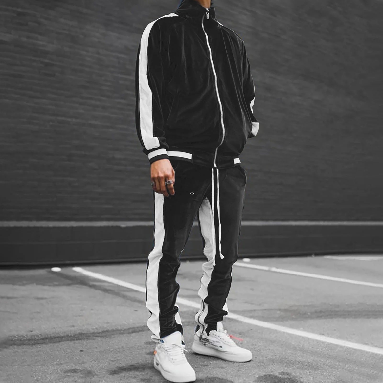 Conjunto Deportivo De Terciopelo Para Hombre, Conjunto Deportivo De Terciopelo Para Hombre 2023 2 Piezas Chaqueta De Invierno Cálida Con Zíper Completa Pantalones Deportivos Ropa Deportiva Conjunto Deportivo