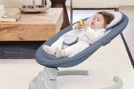 Baby Swing Para Bebés - Control Remoto Por APP Bluetooth, 5 Configuraciones De Velocidad, 10 Nanas, Enchufe USB (Azul)