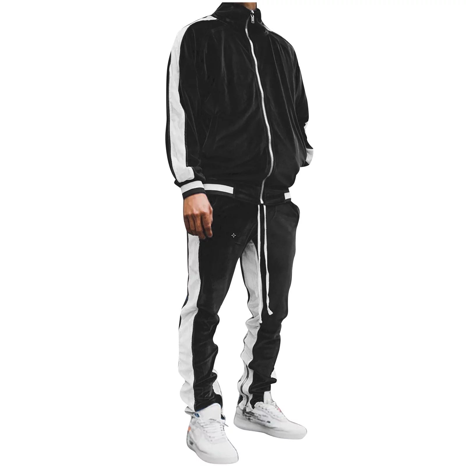 Conjunto Deportivo De Terciopelo Para Hombre, Conjunto Deportivo De Terciopelo Para Hombre 2023 2 Piezas Chaqueta De Invierno Cálida Con Zíper Completa Pantalones Deportivos Ropa Deportiva Conjunto Deportivo