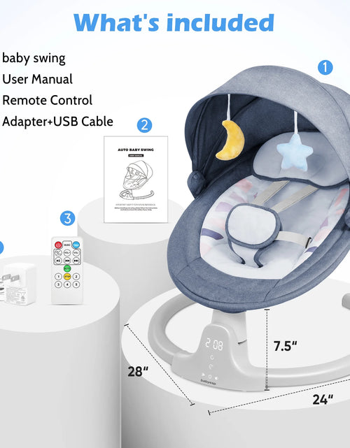 Load image into Gallery viewer, Baby Swing Para Bebés - Control Remoto Por APP Bluetooth, 5 Configuraciones De Velocidad, 10 Nanas, Enchufe USB (Azul)
