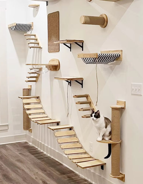 Load image into Gallery viewer, Cat Wall Climbing Shelf Steps Ladder Scratching Post Scratcher Bed Hiding House for Cats Tree Tower Pet Furniture Accessories
