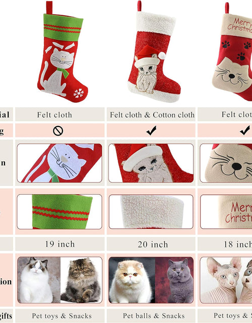 Load image into Gallery viewer, 20'' Cute Cat Christmas Stockings Embroidered Xmas Socks Holiday Party Pet Theme Gift for Kitty
