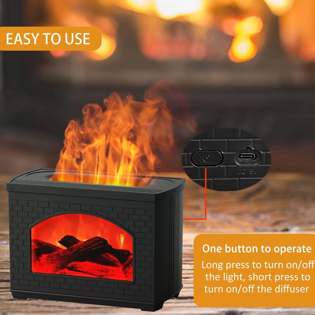 Flame Oil Diffuser, 270Ml Cool Mist Humidifier Diffuser,Sleep Relax for Outdoor Bedroom Living Roomï¼Fireplace Air Diffuser