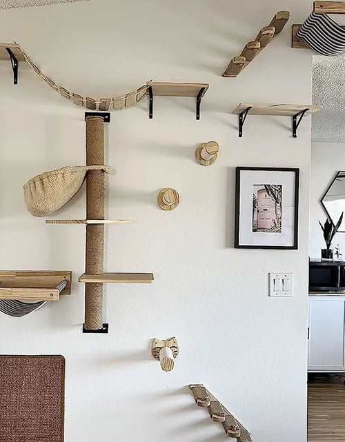 Load image into Gallery viewer, Cat Wall Climbing Shelf Steps Ladder Scratching Post Scratcher Bed Hiding House for Cats Tree Tower Pet Furniture Accessories
