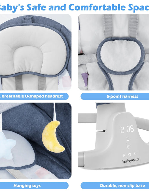 Load image into Gallery viewer, Baby Swing Para Bebés - Control Remoto Por APP Bluetooth, 5 Configuraciones De Velocidad, 10 Nanas, Enchufe USB (Azul)
