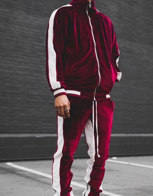Load image into Gallery viewer, Velour Tracksuit Mens,2023 Men'S Velour Tracksuit 2 Pieces Winter Warm Full Zip up Jacket Sweatpants Fitness Sportswear Sweatsuit Jogger Sets
