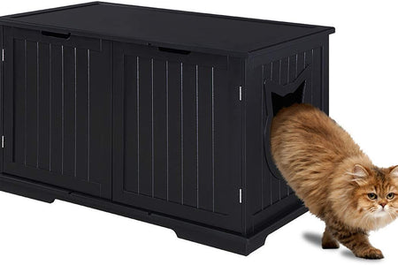 X-Large Designer Cat Washroom Storage Bench Cat Litter Box Enclosure Furniture Box House with Table, Big Enough for Automatic Litter Box or Two Litter Boxes.